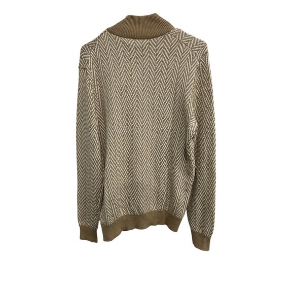 Perry Ellis Mens Beige & White Herringbone Quarter-Zip Sweater Sz Medium - Picture 2 of 10